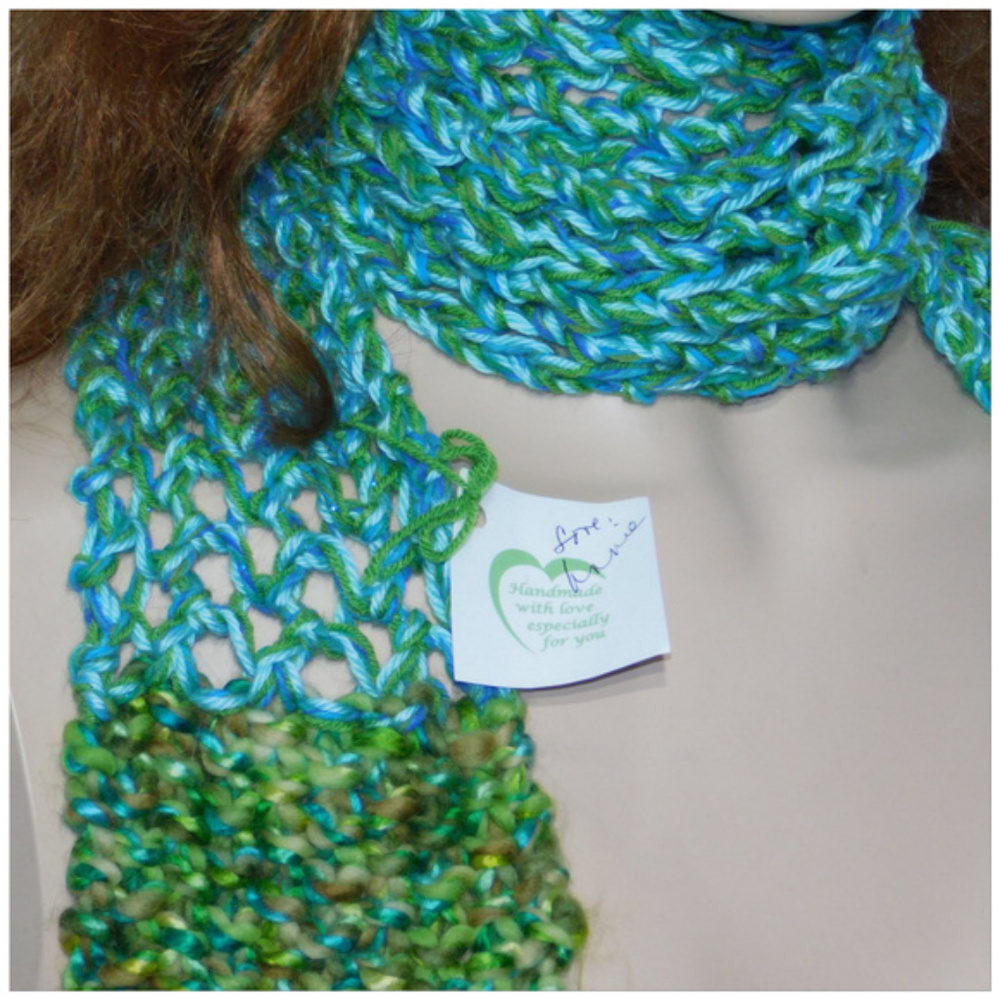 Scarf, multiple wrap around styles. Handmade, Knit